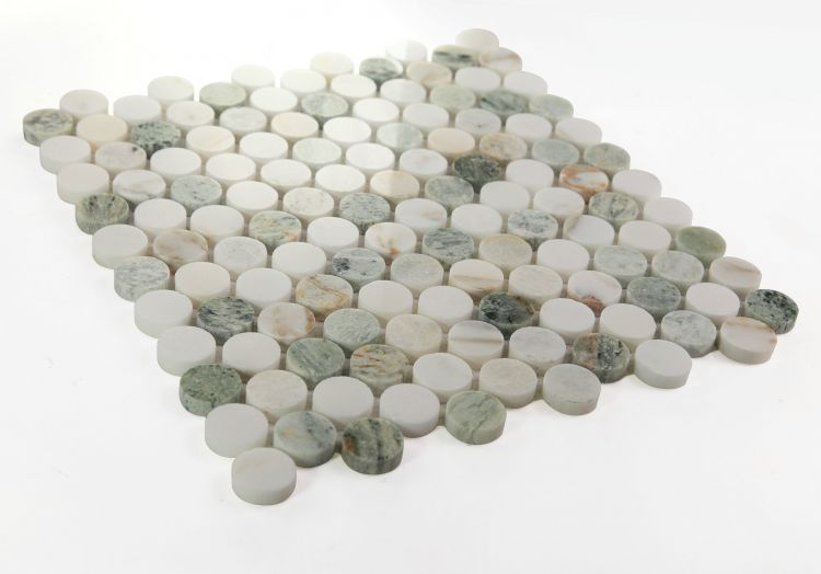 Elysium - Penny Marble 11 in. x 11.75 in. Marble Mosaic - Spring