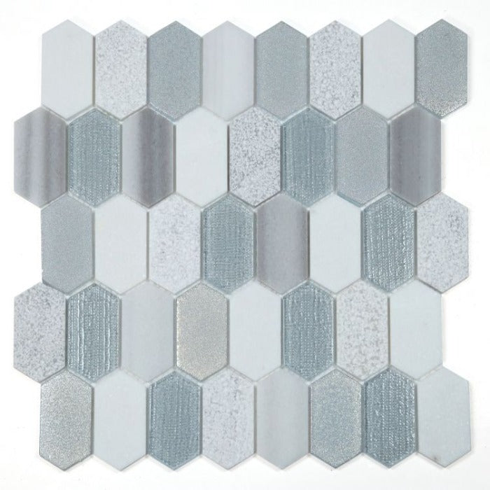 Elysium - Montage 12.5 in. x 13.25 in. Elongated Hex Marble Mosaic - Modern Grey