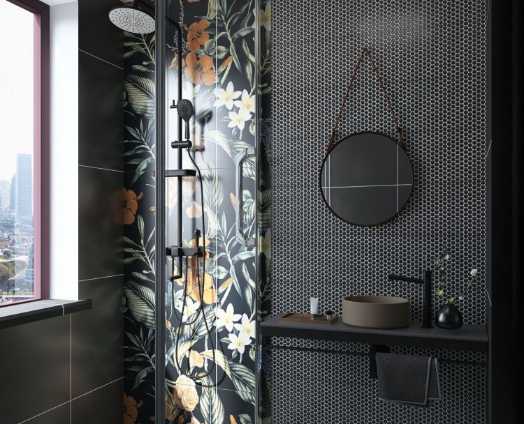 Elysium - Penny Round 11.5 in. x 12.25 in. Porcelain Mosaic - Black Matte