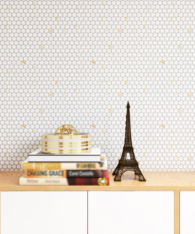Elysium - Penny Round 11.5 in. x 12.25 in. Porcelain Mosaic - Calacatta Matte