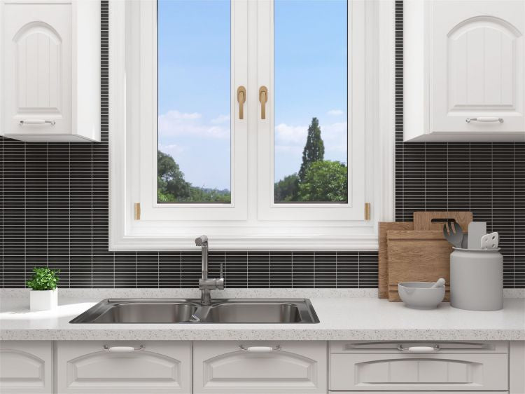 Elysium - Hulu 11.25 in. x 12 in. Matte Porcelain Mosaic - Black Band