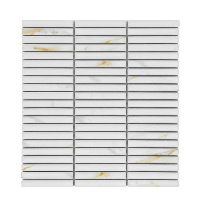 Elysium - Hulu 11.25 in. x 12 in. Matte Porcelain Mosaic - Calacatta Band