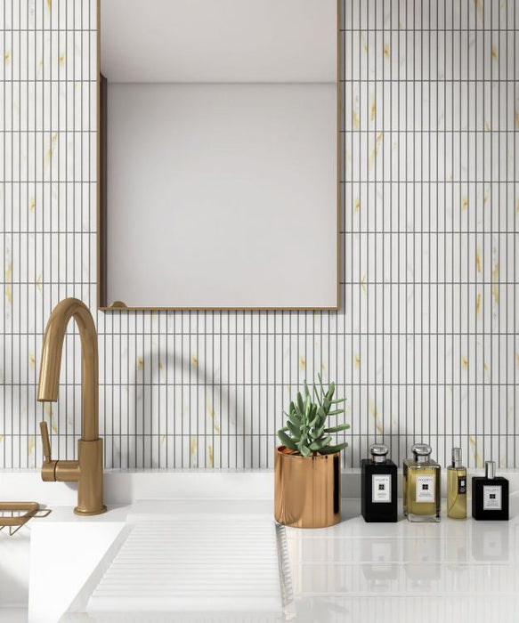 Elysium - Hulu 11.25 in. x 12 in. Matte Porcelain Mosaic - Calacatta Band
