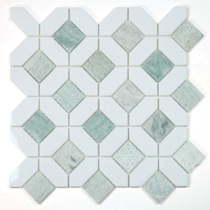 Elysium - Eclipse Green 12.25 in. x 12.25 in. Marble Mosaic