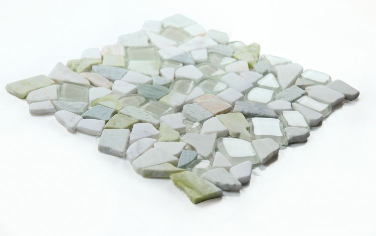 Elysium - Pebble 12&quot; x 12&quot; Glass and Marble Mosaic - Spring