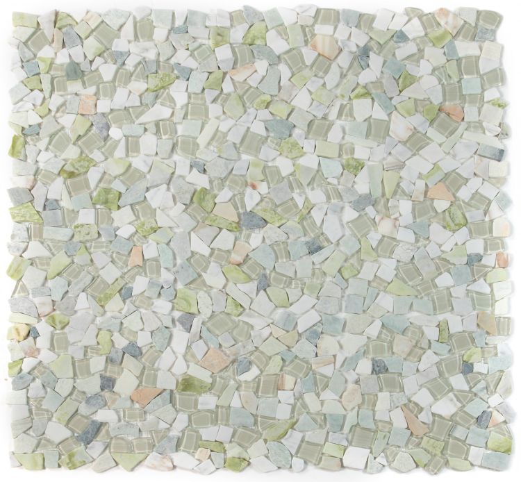 Elysium - Pebble 12&quot; x 12&quot; Glass and Marble Mosaic - Spring