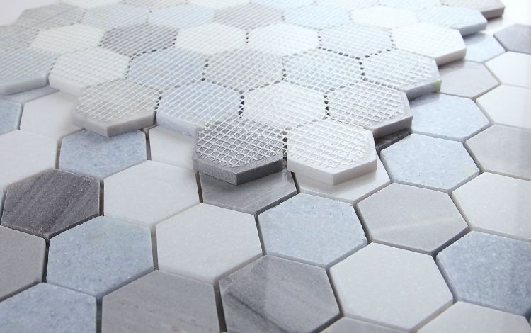 Elysium - Hexagon 2&quot; x 2&quot; Marble Mosaic - Deep Ocean