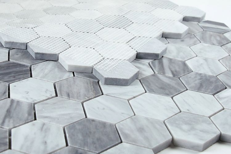 Elysium - Hexagon 2&quot; x 2&quot; Marble Mosaic - Mix Grey Honed