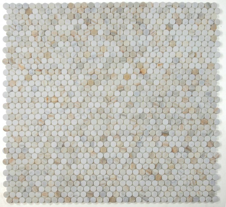 Elysium - Penny Marble 11 in. x 11.5 in. Marble Mosaic - Honed Calacatta