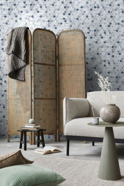 Elysium - Vanguard 11.25 in. x 11.25 in. Glass Mosaic - Hex XL - Bluish Grey wall installation