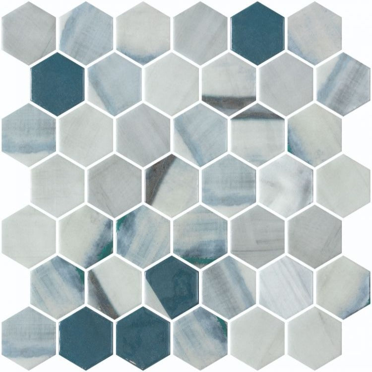 Elysium - Vanguard 11.25 in. x 11.25 in. Glass Mosaic - Hex XL - Bluish Grey