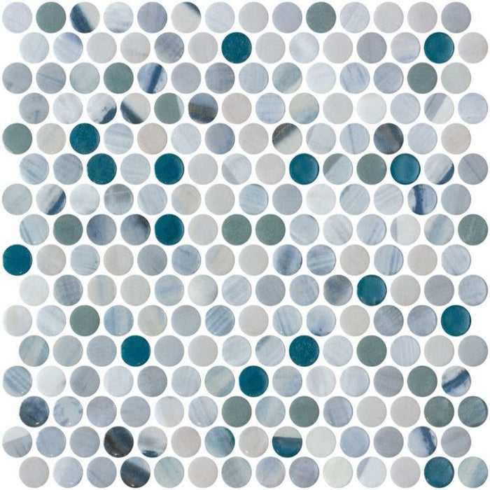 Elysium - Vanguard 11.25 in. x 11.25 in. Glass Mosaic - Penny - Bluish Grey