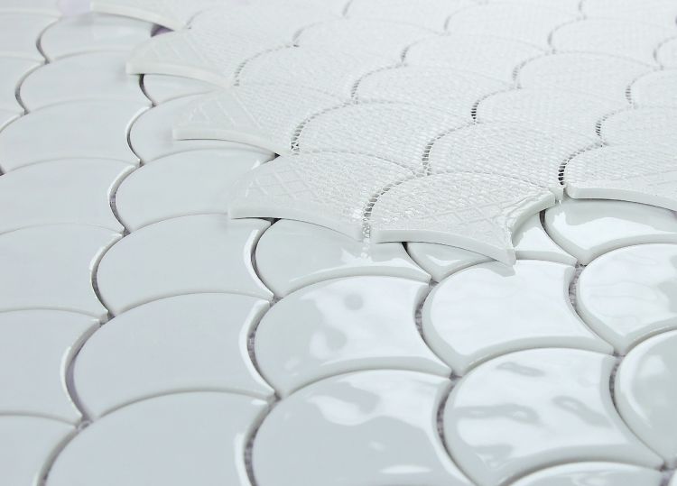 Elysium - Snowglass Scale Rippled Polished 11.5 in. x 12 in. Recycled Glass Mosaic