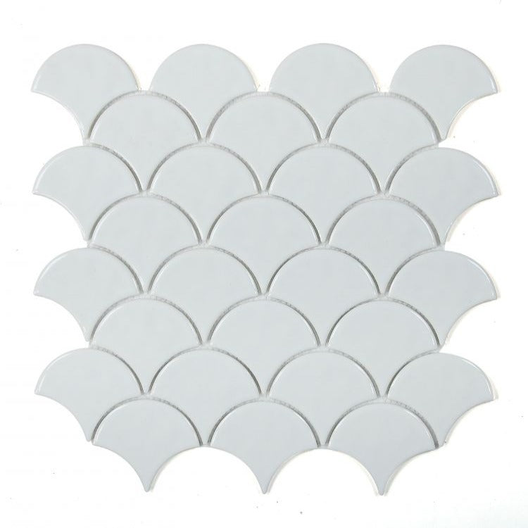 Elysium - Snowglass Scale Rippled Polished 11.5 in. x 12 in. Recycled Glass Mosaic