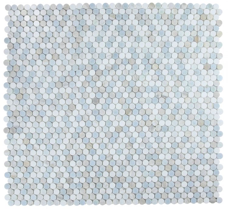 Elysium - Penny Marble 11 in. x 11.75 in. Marble Mosaic - Sky