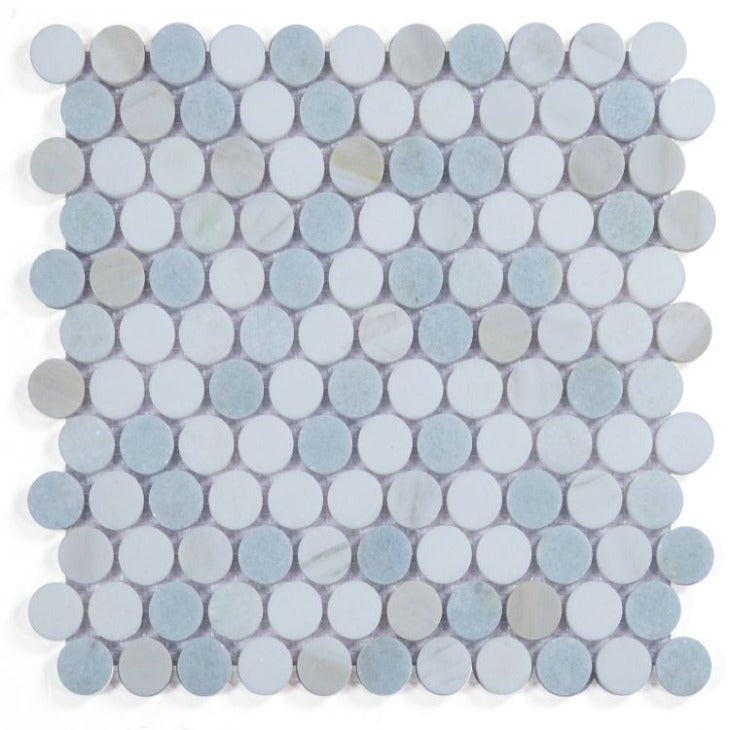 Elysium - Penny Marble 11 in. x 11.75 in. Marble Mosaic - Sky