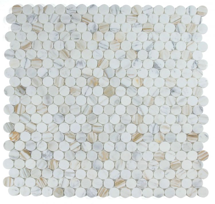 Elysium - Penny Marble 11.75 in. x 12 in. Marble Mosaic - Polished Calacatta Gold