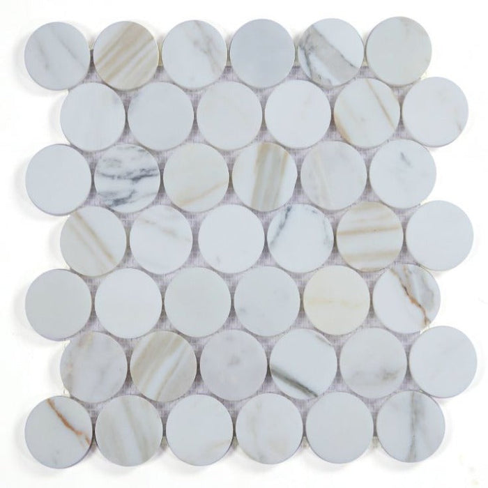 Elysium - Penny Marble 11.75 in. x 12 in. Marble Mosaic - Polished Calacatta Gold