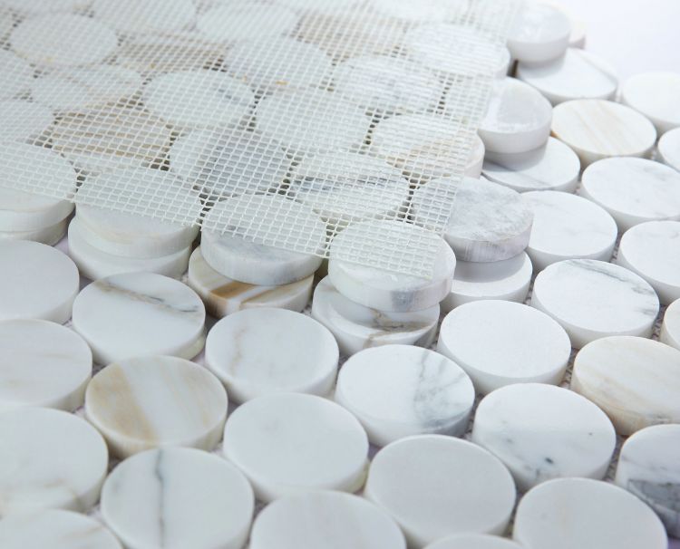 Elysium - Penny Marble 11.75 in. x 12 in. Marble Mosaic - Polished Calacatta Gold
