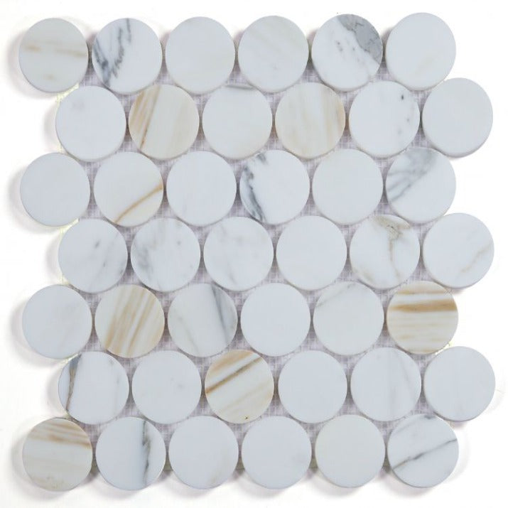 Elysium - Penny Marble 11.75 in. x 12 in. Marble Mosaic - Honed Calacatta Gold