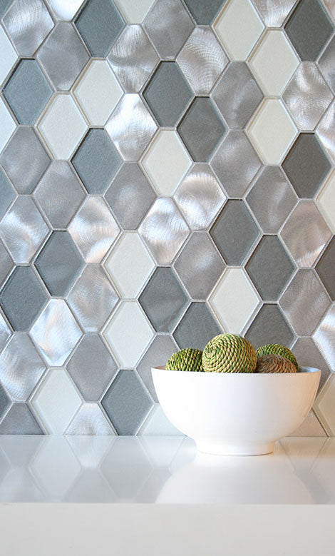 Maniscalco - Victoria Metals Series - Metal and Glass Mosaic - Hexy - Mt. Sterling Blend wall installation