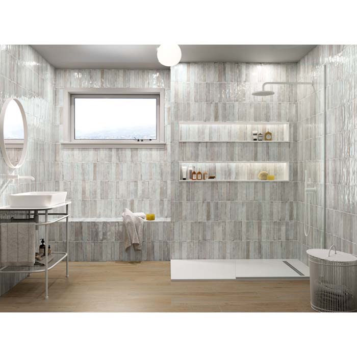 Tesoro - Old Savannah Collection 2&quot; x 10&quot; Ceramic Tile - Grey wall installation