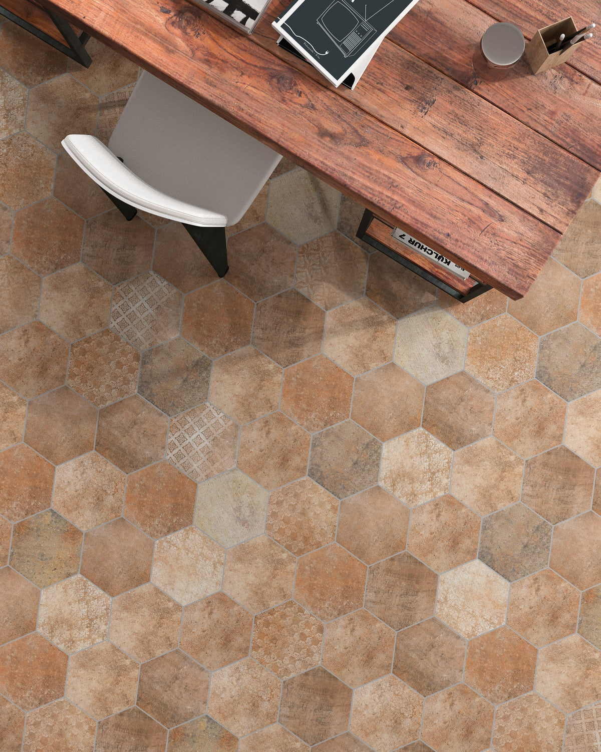 Tesoro - Abadia Hex Collection 9&quot; x 10&quot; Porcelain Hex Tile floor installation