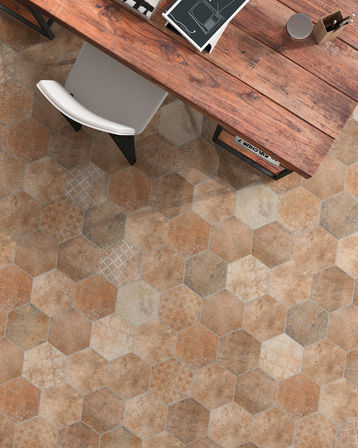 Tesoro - Abadia Hex Collection 9&quot; x 10&quot; Porcelain Hex Tile - Deco floor installation