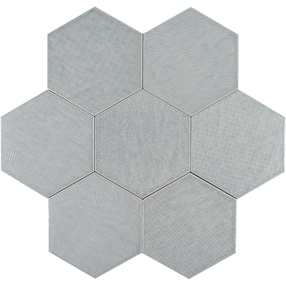 Tesoro - Albatross Hex 7 in. x 8 in. Ceramic Wall Tile - Grey Deco Glossy