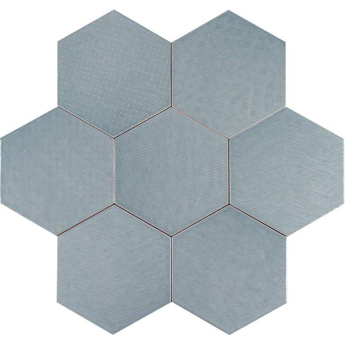 Tesoro - Albatross Hex 7 in. x 8 in. Ceramic Wall Tile - Sky Deco Glossy