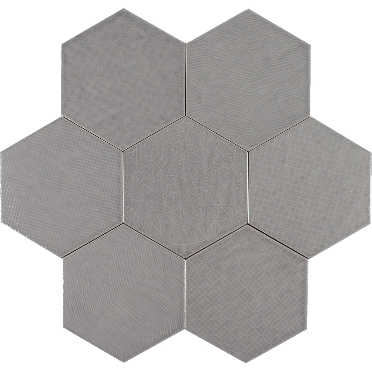 Tesoro - Albatross Hex 7 in. x 8 in. Ceramic Wall Tile - Smoke Deco Glossy