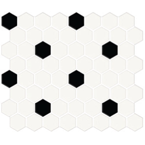 American Olean - Color Story 1.5 in. Glazed Ceramic Hexagon Mosaic - White/Black/Matte