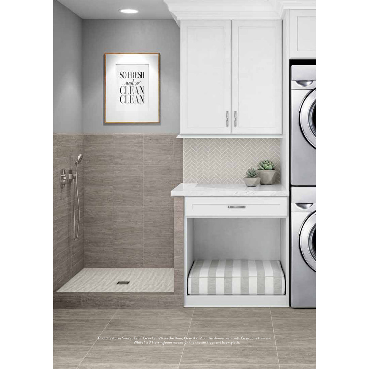 American Olean - Sunset Falls 12&quot; x 24&quot; Floor Tile - Gray SF17 Installed
