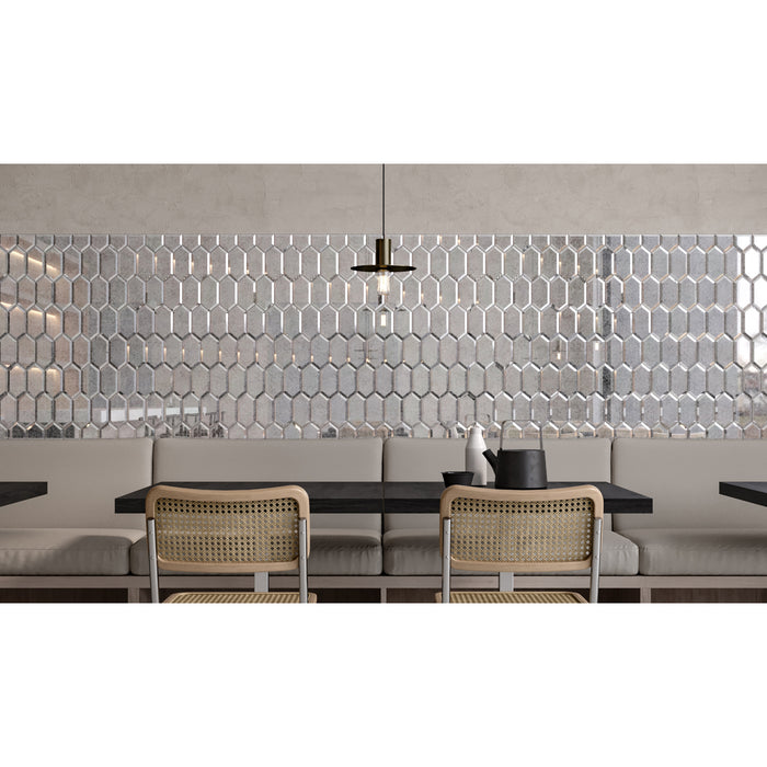 Anatolia - Obsidian - Beveled Hexagon Glass Mosaic - Antique Silver Installed
