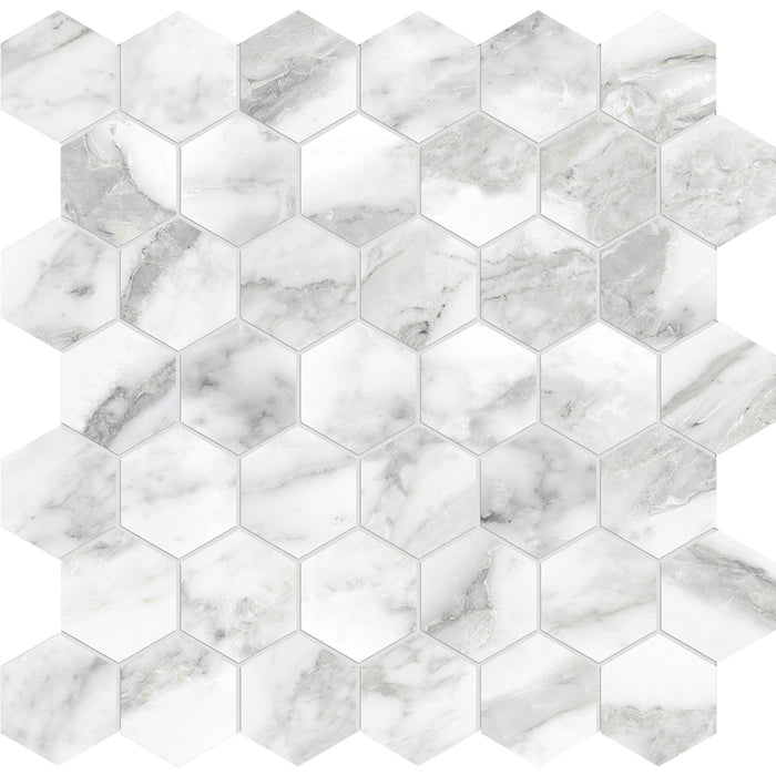 Anatolia - La Marca Glazed Porcelain 2 in. Hexagon Mosaic - Arabescato Polished