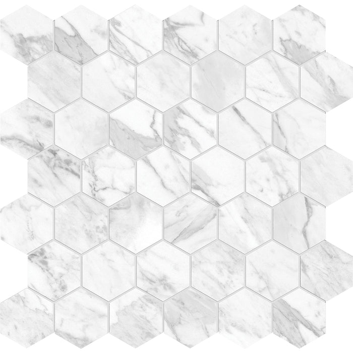 Anatolia - La Marca Glazed Porcelain 2 in. Hexagon Mosaic - Statuarietto Polished