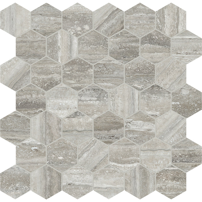 Anatolia - La Marca Glazed Porcelain 2 in. Hexagon Mosaic - Travertino Instrata Honed