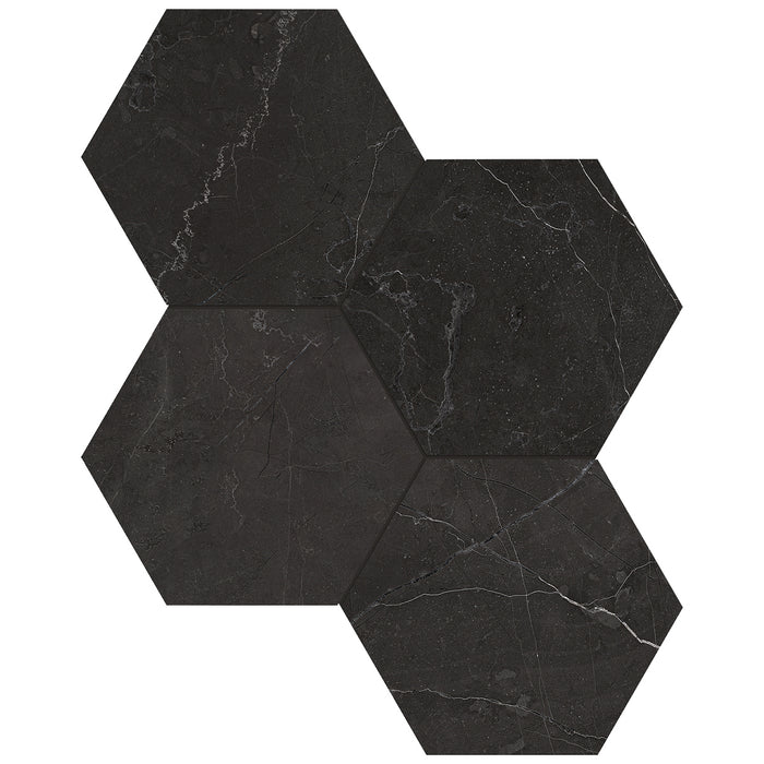 Anatolia - La Marca Glazed Porcelain 6 in. Hexagon Mosaic - Nero Venato Honed