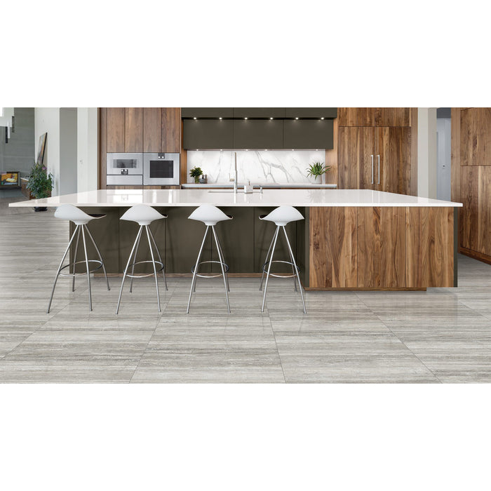 Anatolia - La Marca Glazed Porcelain 24 in. x 48 in. Polished Tile - Travertino Instrata Installed
