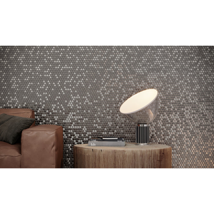 Anatolia - Stainless Steel Penny Round Glossy Mosaic Installed