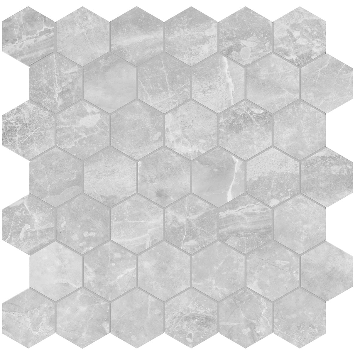 Anatolia - Plata 2 in. Glazed Porcelain Hexagon Mosaic - Perla Grigia Polished