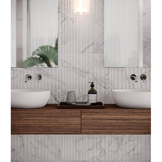 Anatolia - Raffino 12 in. x 36 in. Alto Rectified Glazed Ceramic Tile - Bianco Vita Room Scene