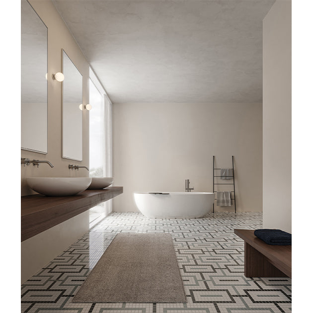 Anatolia - Soho Porcelain - Chain Pattern Mosaic - Dawn Blend Matte Bathroom Install