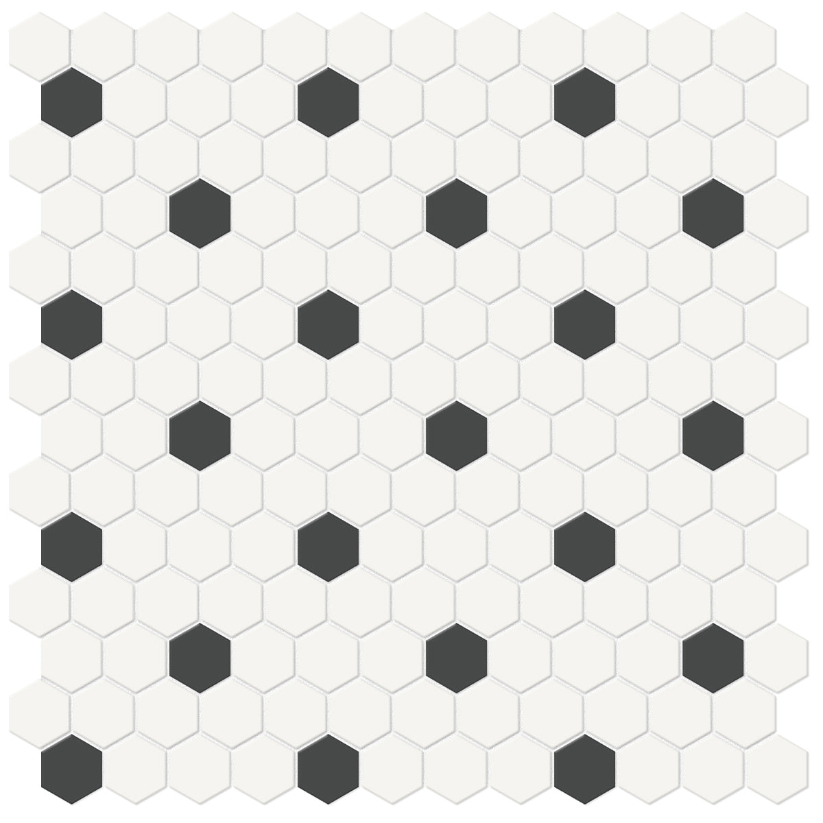 Anatolia - Soho Porcelain - 1 in. Hexagon Glazed Mosaic with Insert - Retro Black Matte