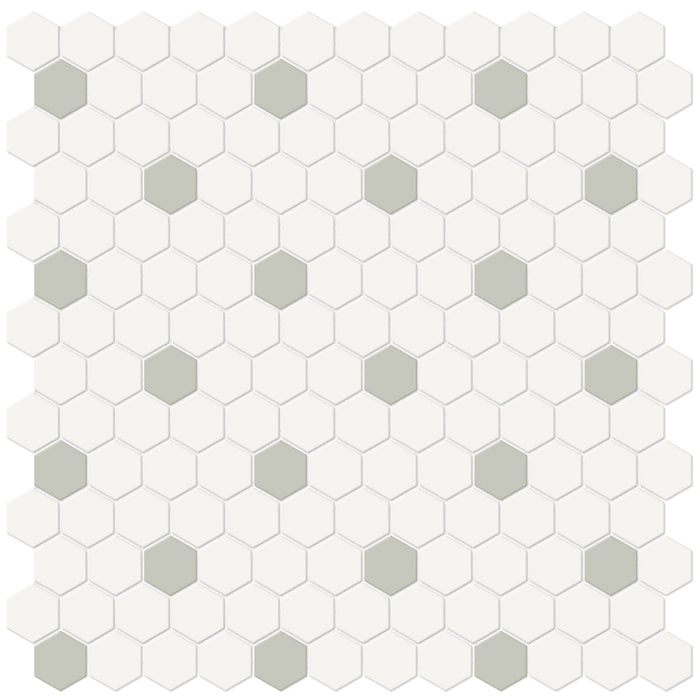 Anatolia - Soho Porcelain - 1 in. Hexagon Glazed Mosaic with Insert - Soft Sage Matte