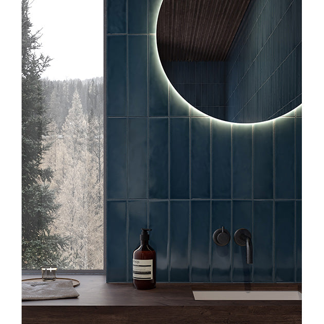 Anatolia - Teramoda 3 in. x 12 in. Pressed Glazed Ceramic Wall Tile - Ink Glossy Room Scene