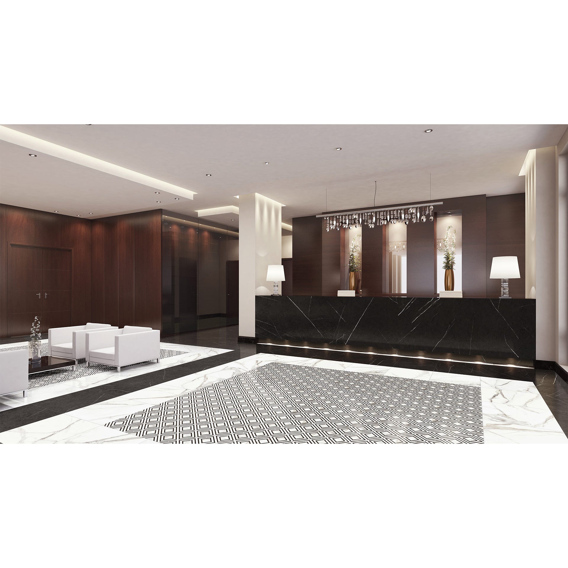 Anatolia Mayfair Piazza HD Polished Porcelain Mosaics - Statuario Venato