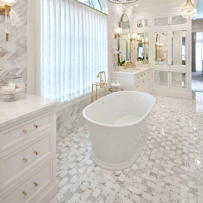 Arizona Tile - Basketweave Series - Marble Mosaic - Bianco floor installation