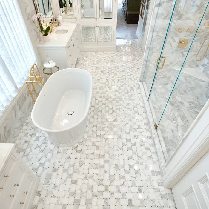 Arizona Tile - Basketweave Series - Marble Mosaic - Bianco floor installation
