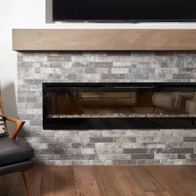 Arizona Tile - Castle Brick Porcelain Tile - Grey Fireplace Install 2